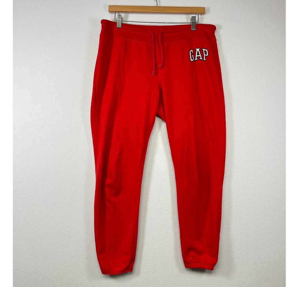 Athleisure Gap Women M Red Logo Drawstring Fleece Jogger Sweatpants